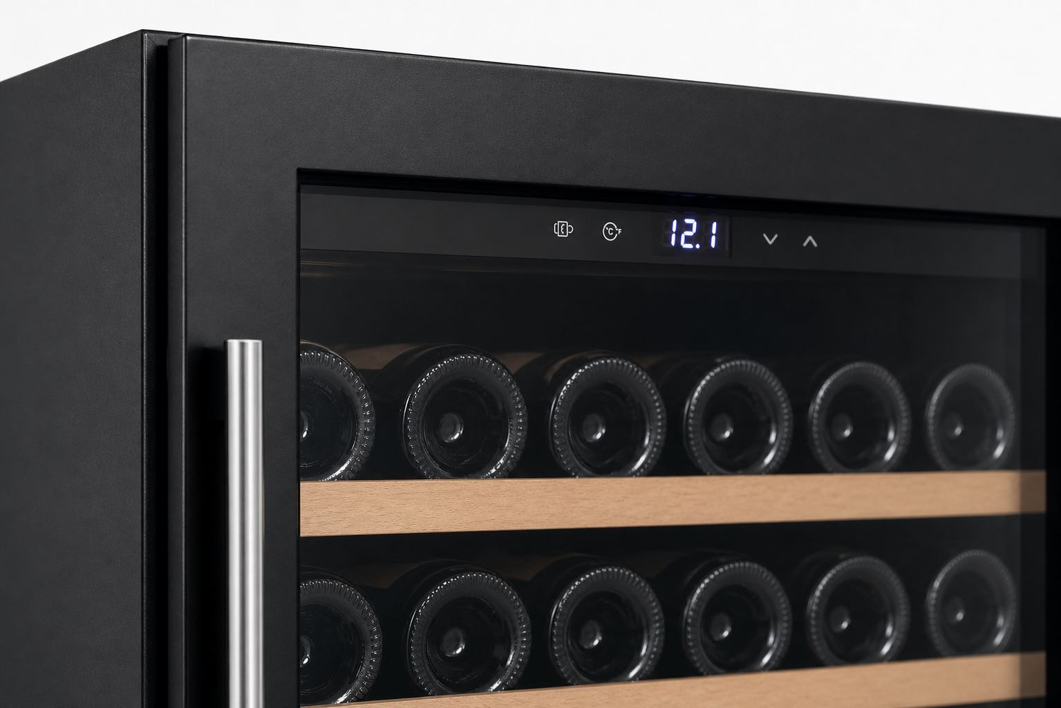 Arklyfe ATLAN Single Zone Wine Cooler — illustrative detail render of the top digital touch panel