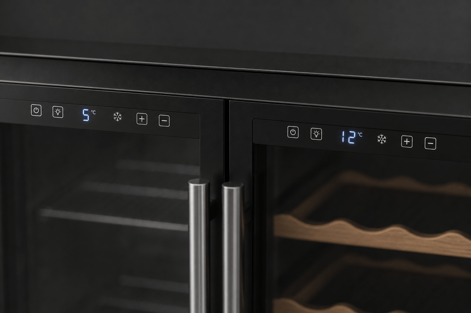 Arklyfe Dual Zone Wine & Beverage Cooler — illustrative detail render of the top control panel