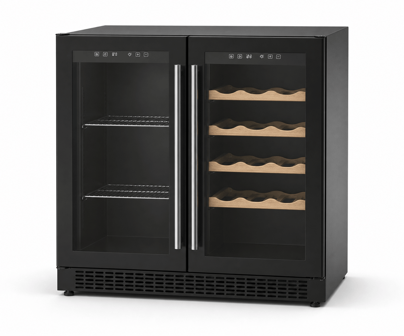 Arklyfe Dual Zone Wine & Beverage Cooler — illustrative product render of the dual-door under-counter cooler