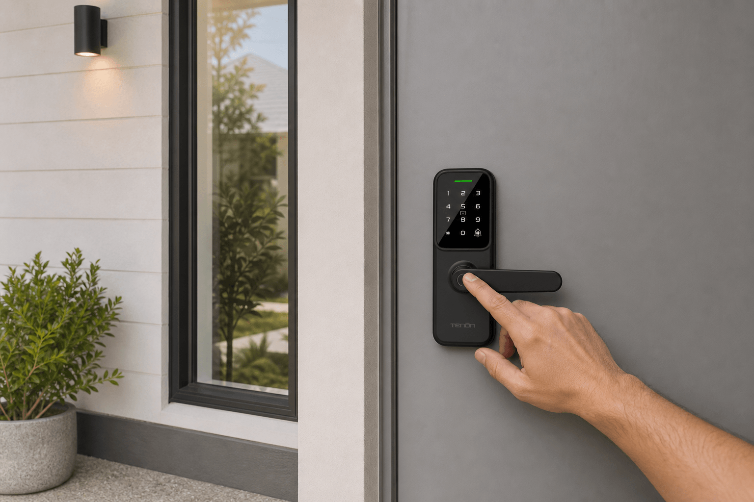 Arklyfe Smart Lock K8 – installed on a grey Australian front door, fingerprint unlock | Arklyfe Australia