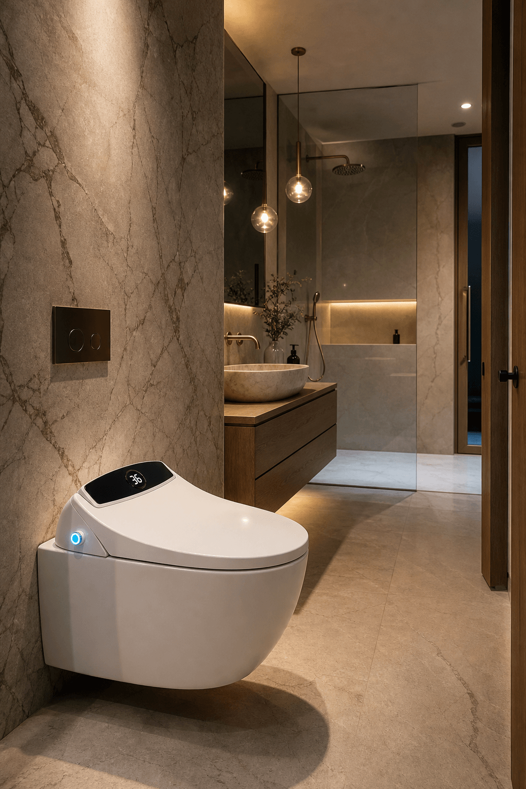 Arklyfe Smart Toilet Seat V32 — illustrative lifestyle render in a flagship signature Australian ensuite