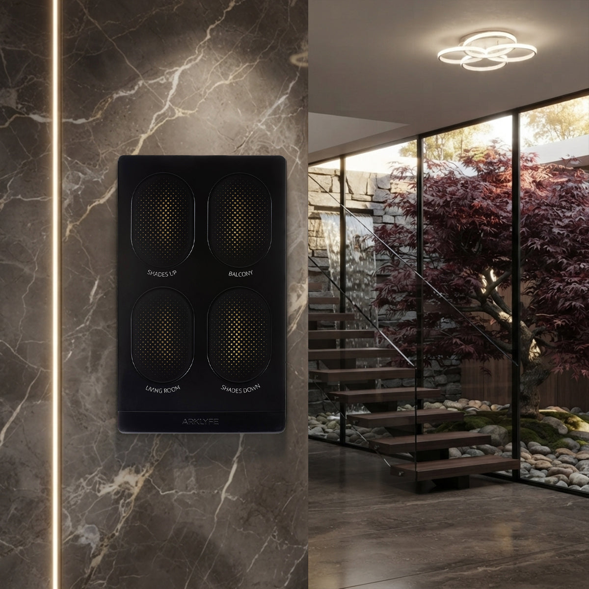 StellarTrack illuminated Matter over Thread smart switch installed in a modern interior | Arklyfe Australia