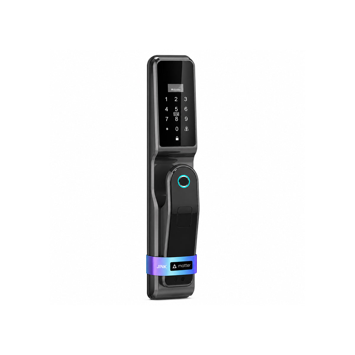 JINK Door Lock P8 exterior panel in a black finish on a clean white background