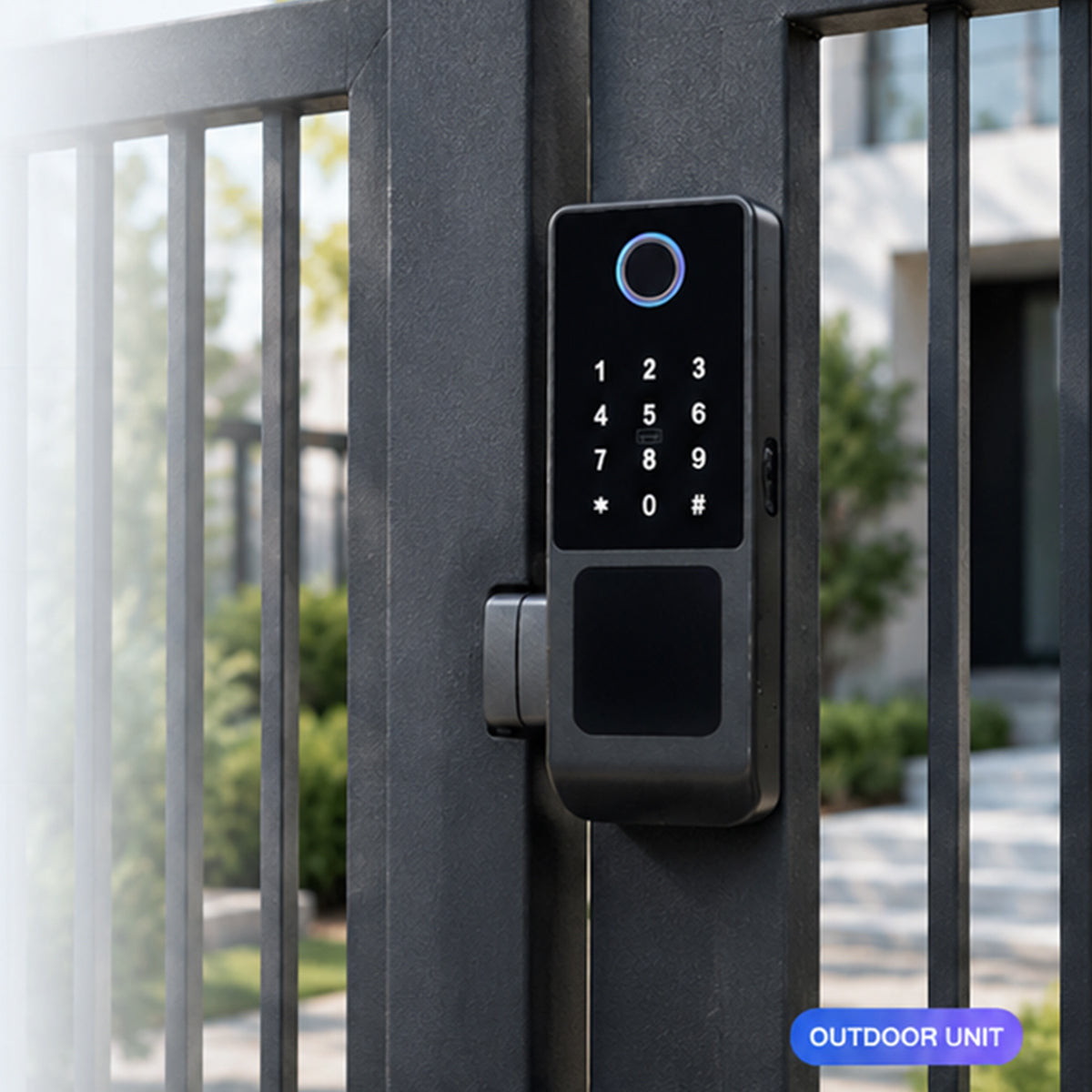 JINK Lock N400 installed on a contemporary black metal gate