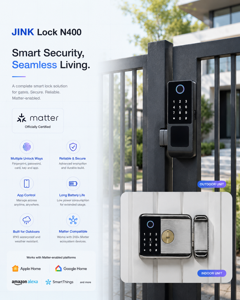 JINK Lock N400 outdoor gate installation promotional graphic