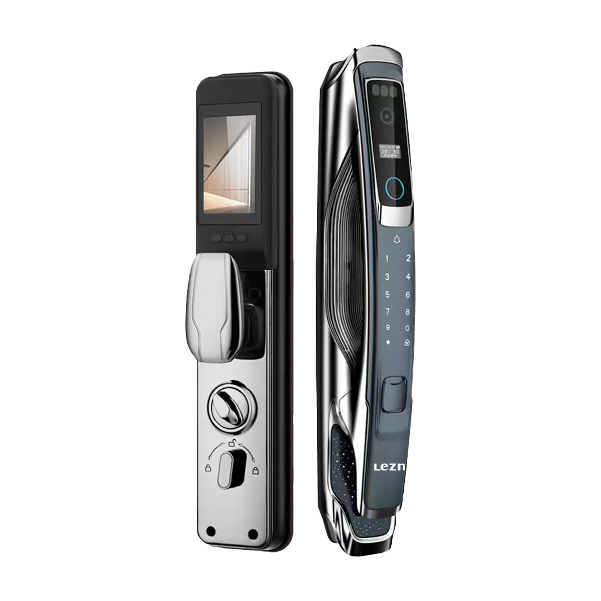Arklyfe M17 smart lock front and interior assemblies in a dark electroplated finish