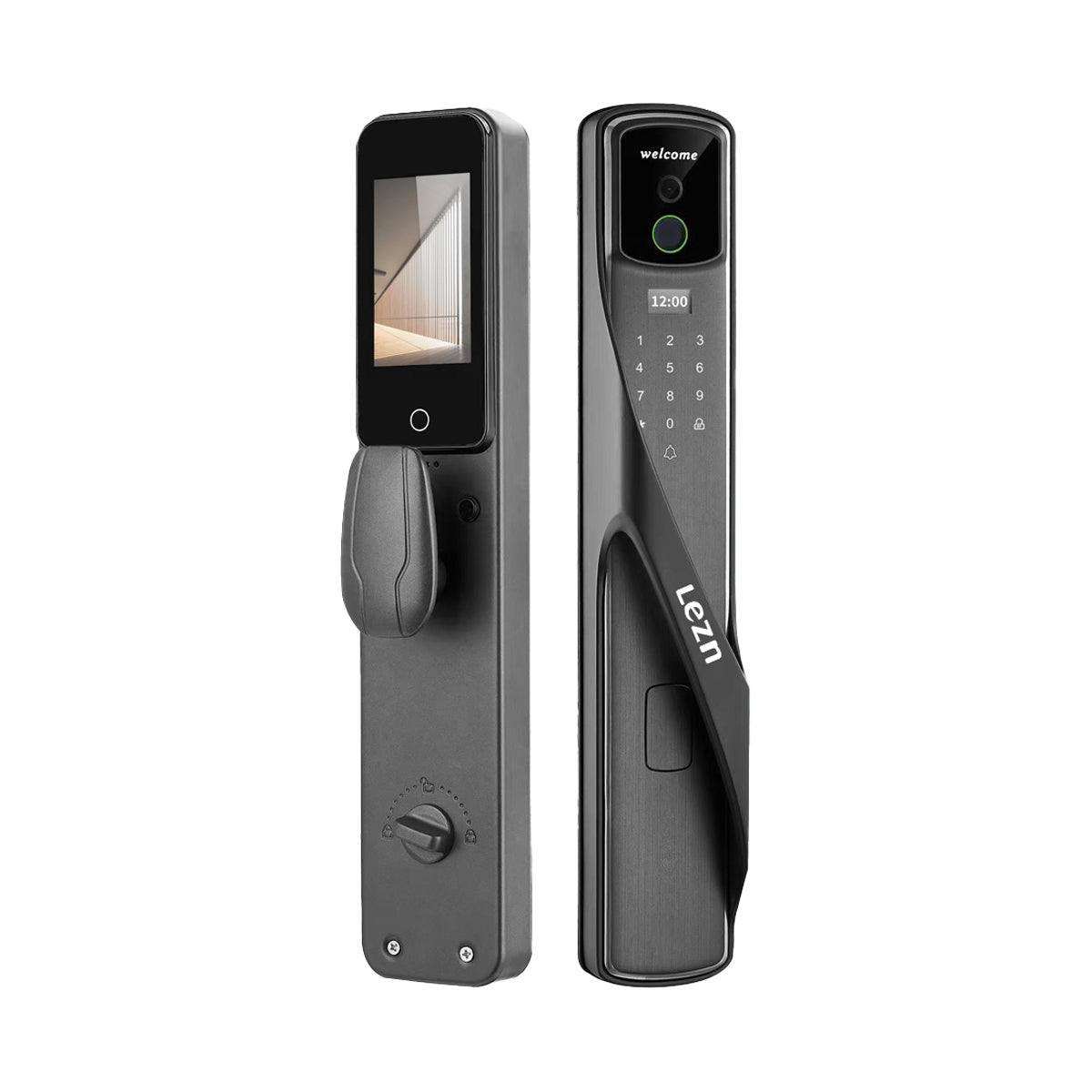 Arklyfe M20 smart lock front and interior assemblies in a dark powder-coated finish