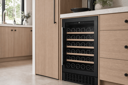 Arklyfe ATLAN Single Zone Wine Cooler — illustrative lifestyle render in a butler's pantry / wine nook