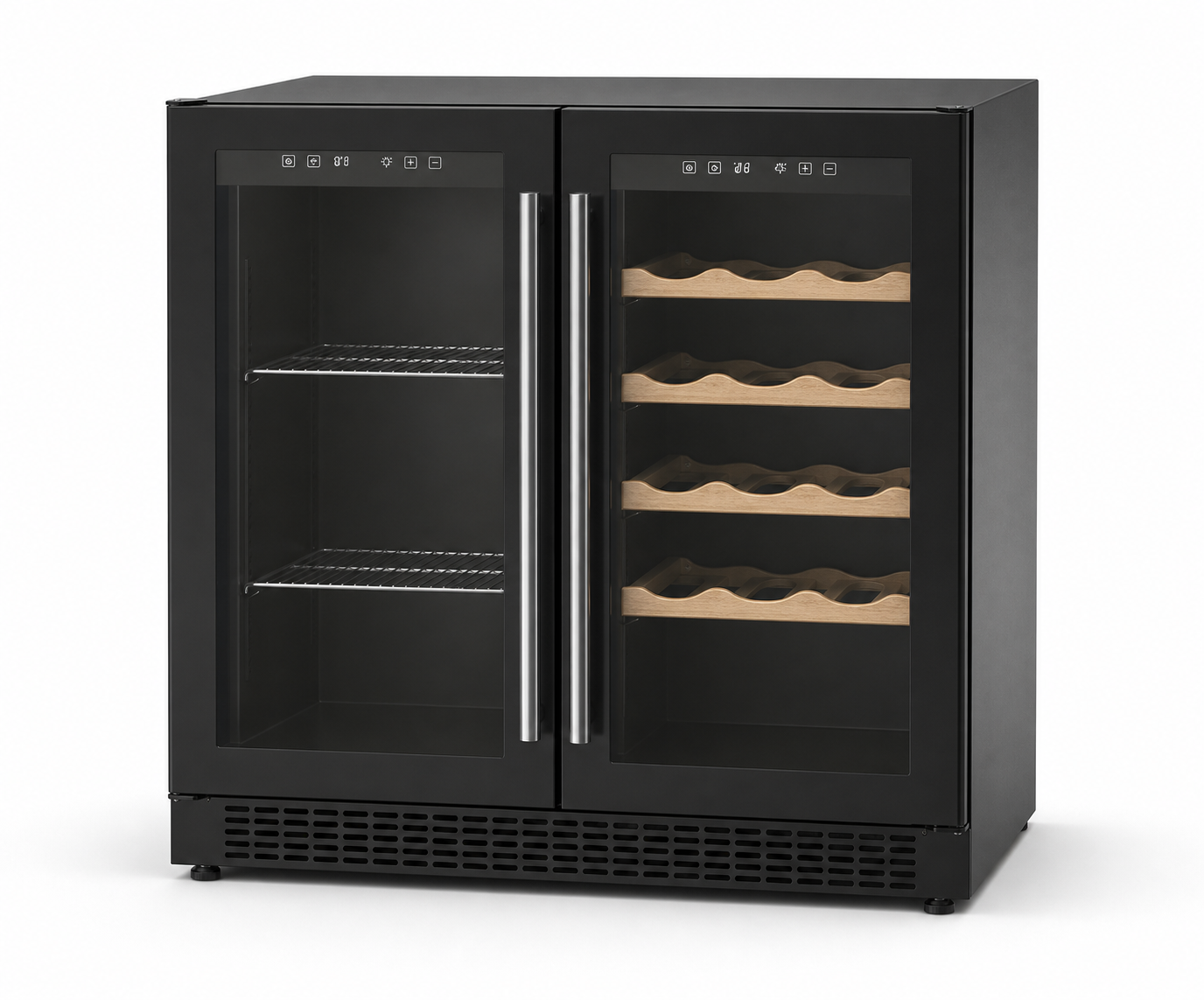 Arklyfe Dual Zone Wine & Beverage Cooler — illustrative product render of the dual-door under-counter cooler