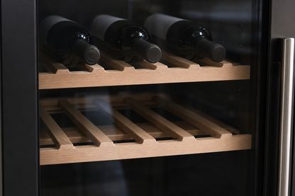 Arklyfe Large Capacity Dual Zone Wine Cooler — illustrative detail render of the beech-wood cradle shelves