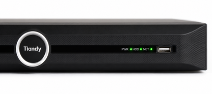 Arklyfe 1-Bay 10-Channel PoE AI NVR — illustrative detail render of the front panel showing PWR / HDD / NET status indicators and USB port