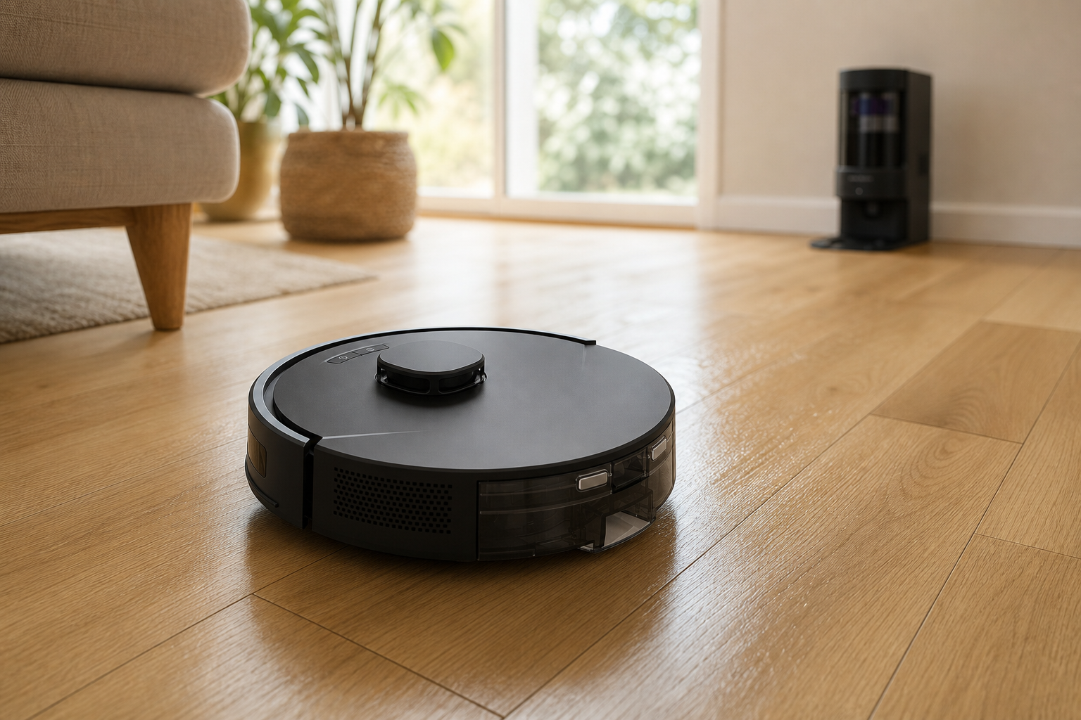 Arklyfe Smart Robot Vacuum T10 – cleaning the timber floor of a bright modern Australian living room | Arklyfe Australia