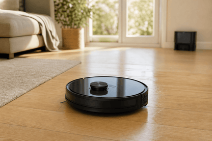 Arklyfe Smart Robot Vacuum X8 – cleaning the timber floor of a bright modern Australian living room | Arklyfe Australia