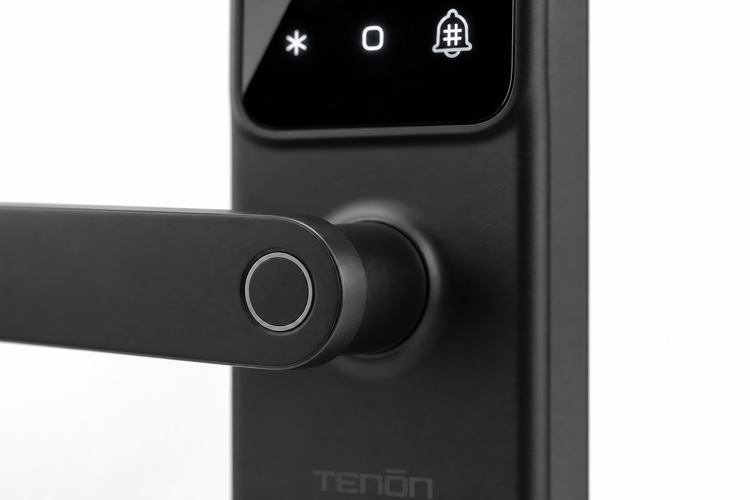 Arklyfe Smart Lock K8 – close-up of the fingerprint sensor in the lever-handle collar | Arklyfe Australia