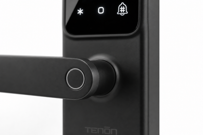 Arklyfe Smart Lock K8 – close-up of the fingerprint sensor in the lever-handle collar | Arklyfe Australia