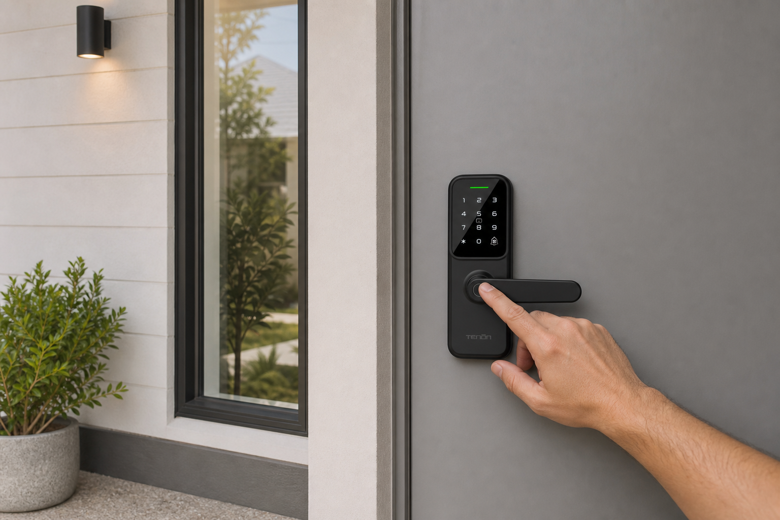 Arklyfe Smart Lock K8 – installed on a grey Australian front door, fingerprint unlock | Arklyfe Australia