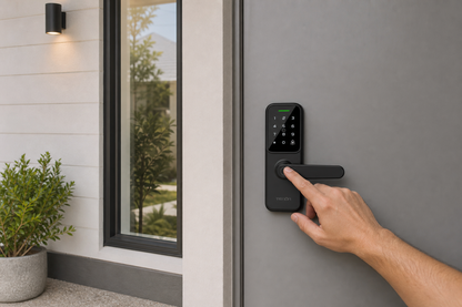 Arklyfe Smart Lock K8 – installed on a grey Australian front door, fingerprint unlock | Arklyfe Australia