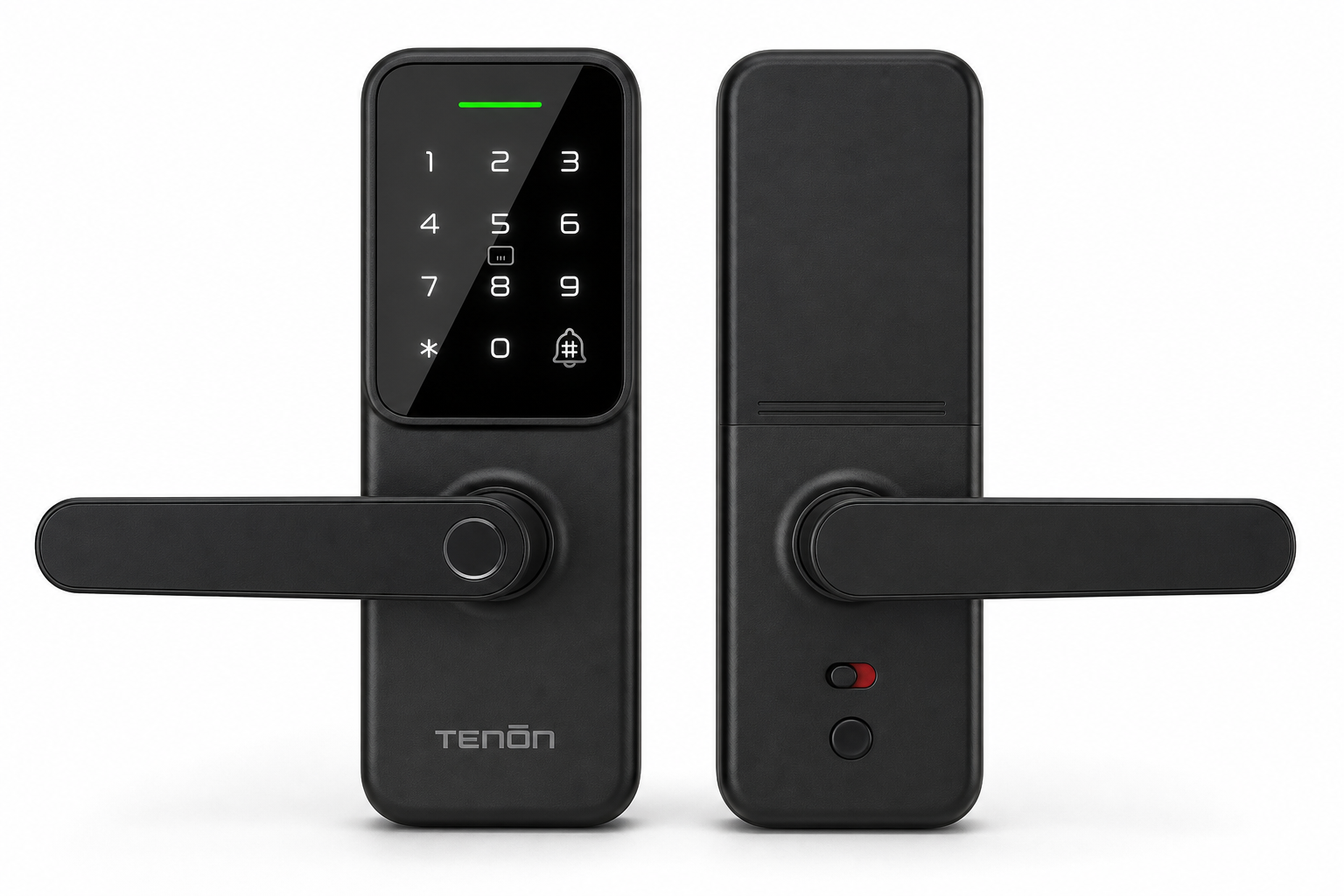 Arklyfe Smart Lock K8 – front and back views: keypad lever-handle lock with fingerprint | Arklyfe Australia