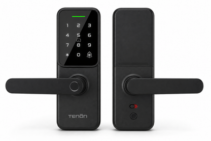 Arklyfe Smart Lock K8 – front and back views: keypad lever-handle lock with fingerprint | Arklyfe Australia
