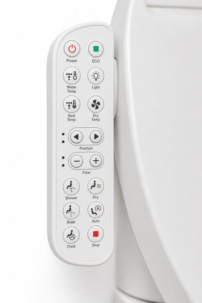 Arklyfe Smart Toilet Seat C4 — illustrative detail render of the integrated left-side control panel