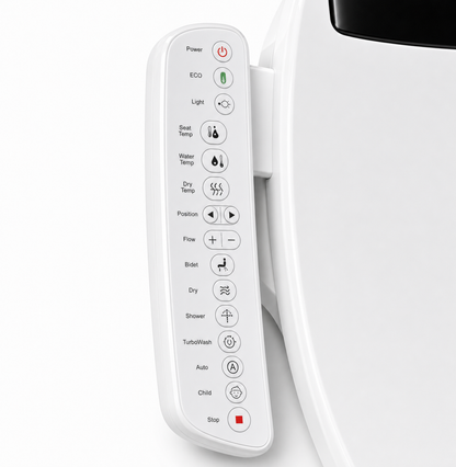 Arklyfe Smart Toilet Seat C6 — illustrative detail render of the refined integrated left-side control panel
