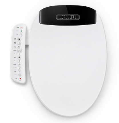 Arklyfe Smart Toilet Seat C6 — illustrative product render of the premium bidet seat with refined integrated side control panel and prominent twin LED display