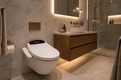 Arklyfe Smart Toilet Seat C6 — illustrative lifestyle render in a premium Australian guest ensuite