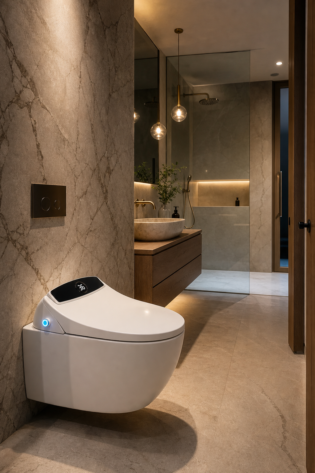 Arklyfe Smart Toilet Seat V32 — illustrative lifestyle render in a flagship signature Australian ensuite